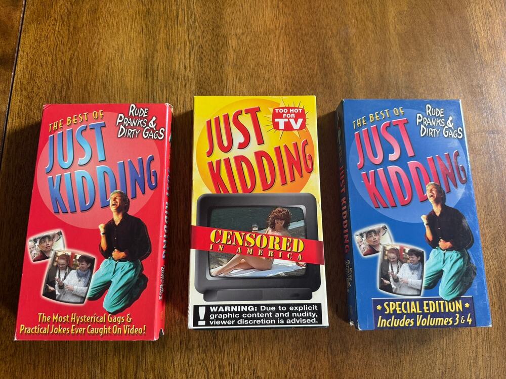 Vintage Just Kidding VHS Lot Rude Pranks Dirty Gags Comedy 90s Retro